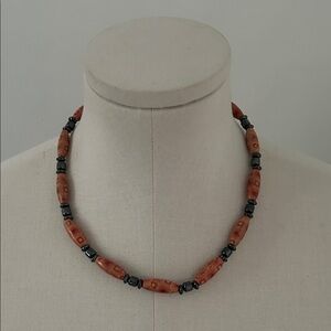 Painted Wooden Bead Necklace with Black Accents